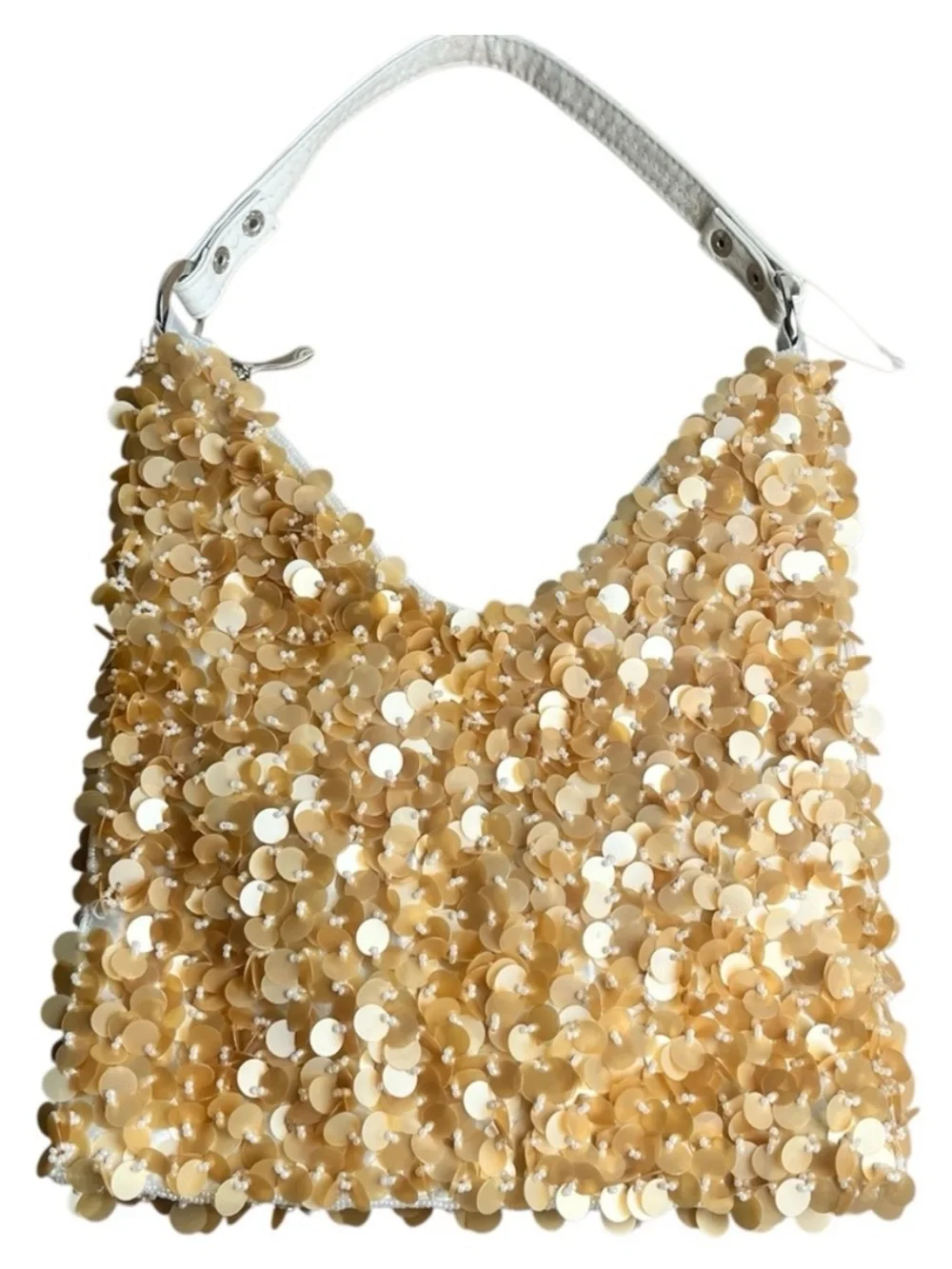 Gold Sequin Shoulder Bag Shimmering Hobo Statement Clutch Evening